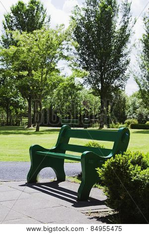 Empty bench in a park, Adare, County Limerick, Republic of Ireland