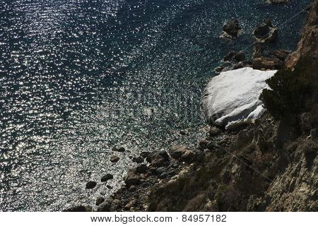 Rock formations in sea, Ponza, Tyrrhenian Sea, Province Of Latina, Lazio, Italy