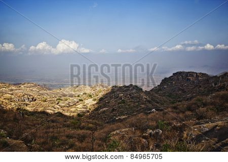 Clouds over Guru Shikhar, Arbuda Mountains, Mount Abu, Sirohi District, Rajasthan, India