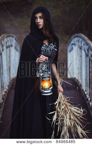 Girl With A Lantern On The Bridge