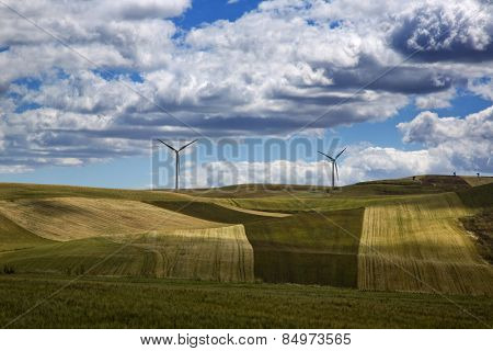 Wind turbines on a hill, Vallata, Avellino, Campania, Italy