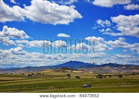 Wind turbine in a field, Vallata, Avellino, Campania, Italy