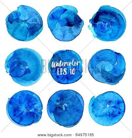 Watercolor circles  stains set isolated on white background.