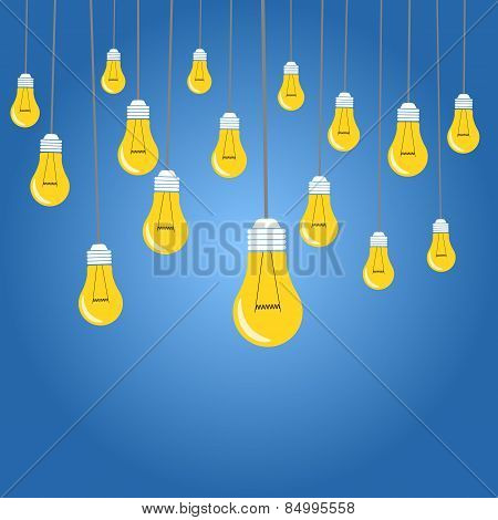 Yellow light bulbs illustration on blue background