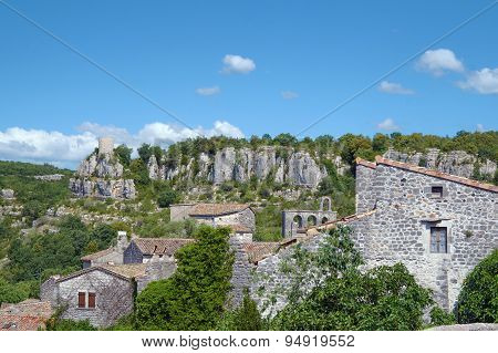 Medieval buildings and tower in town Balazuc