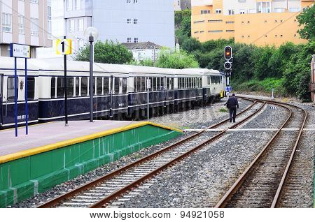 Luxury Retro Train Arrives To The Station.