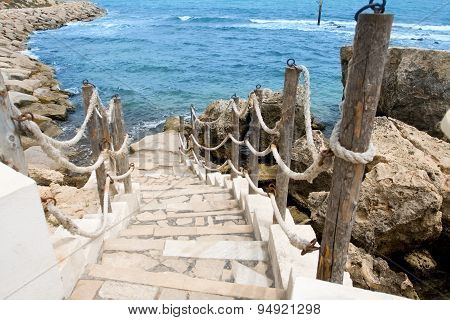 Stairs To The Sea In Rocky Outcrops Coast. Mahdia. Tunisia. Africa.