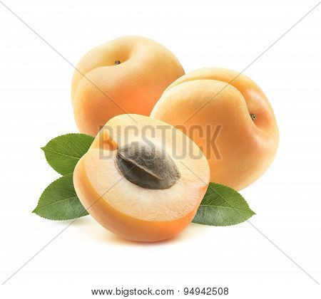 Two Whole Apricots And Half With Seed 2 Isolated