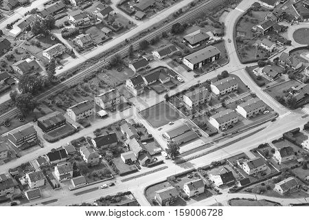 Norway. Aerial european rural city view. Andalsnes. Nesaksla viewpoint. Horizontal