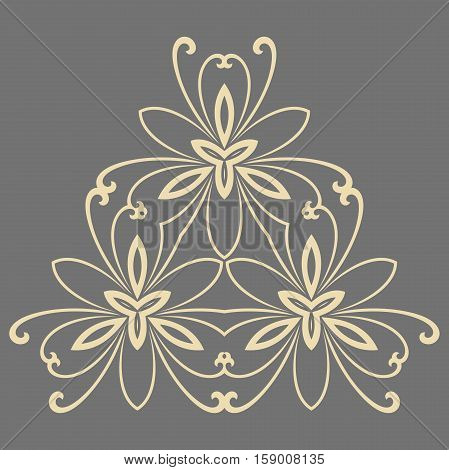 Floral pattern with fine arabesques. Abstract oriental ornament. Gray and giolden pattern
