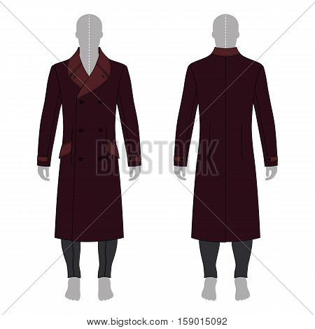 Full length man's black silhouette figure in a cloak and skinny jeans template (front & back view) vector illustration isolated on white background