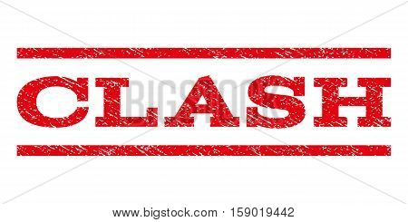 Clash watermark stamp. Text caption between horizontal parallel lines with grunge design style. Rubber seal stamp with scratched texture. Vector red color ink imprint on a white background.