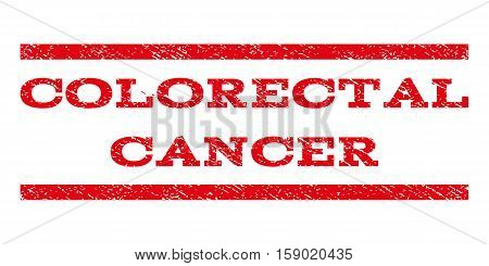 Colorectal Cancer watermark stamp. Text tag between horizontal parallel lines with grunge design style. Rubber seal stamp with scratched texture. Vector red color ink imprint on a white background.