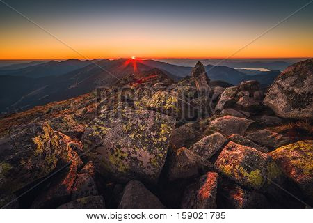Rocky Mountain Peak. Landscape at Sunset. View from Mount Dumbier in Low Tatras National Park Slovakia.