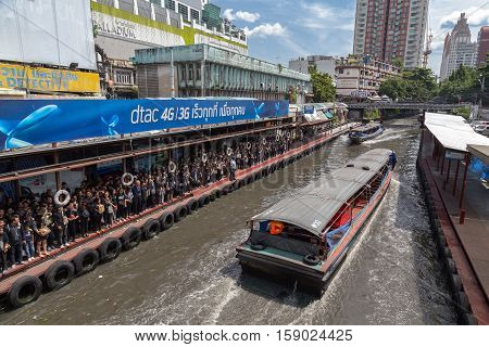 BANGKOK THAILAND - 22 Oct 2016 - the khlong saen saeb in the city centre in Pratunam in the city of Bangkok in Thailand.