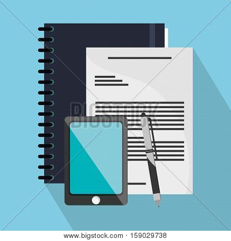 Smartphone document and notebook icon. Worktime office supplies and workforce theme. Colorful design. Vector illustration