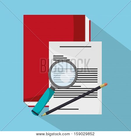Book document and lupe icon. Worktime office supplies and workforce theme. Colorful design. Vector illustration