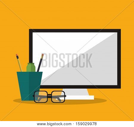 Computer glasses and mug icon. Worktime office supplies and workforce theme. Colorful design. Vector illustration