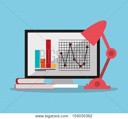 Computer and infographic icon. Worktime office supplies and workforce theme. Colorful design. Vector illustration