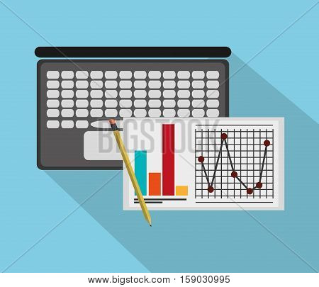 Laptop and infographic icon. Worktime office supplies and workforce theme. Colorful design. Vector illustration