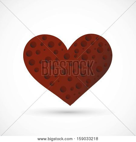 Art sponge illustration red heart on white background