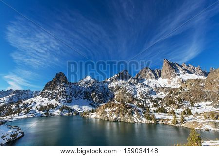 Hike to beautiful  Minaret Lake, Ansel Adams Wilderness, Sierra Nevada, California,USA.Autumn season.