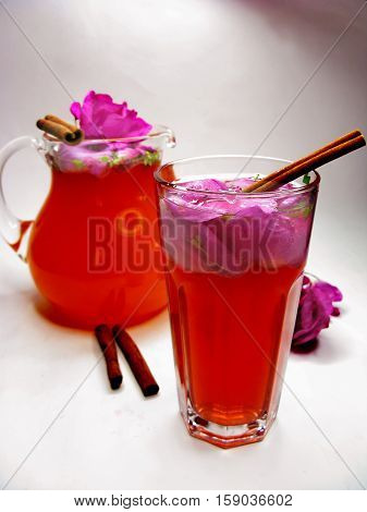 rose punch tea cocktail punch in jug and cup