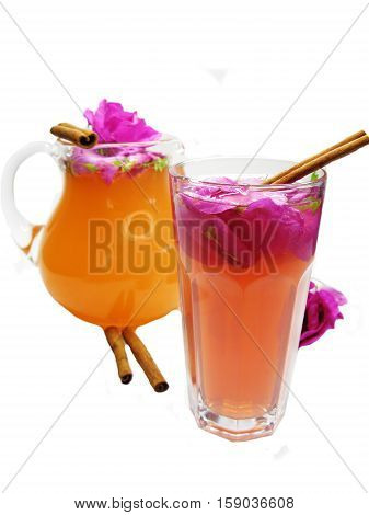 rose punch tea cocktail punch with cinnamon in jug and cup