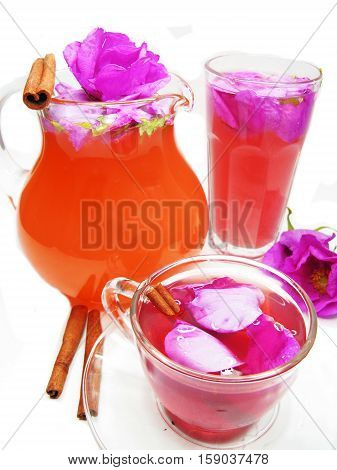 rose punch tea cocktail punch in jug and cup