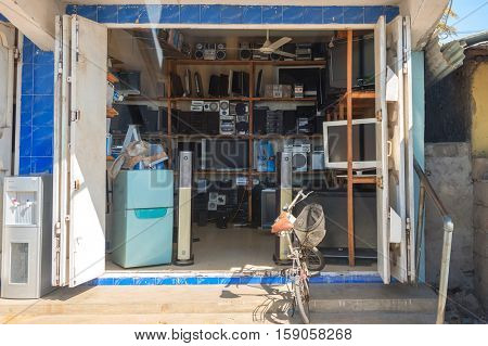 ZANZIBAR, TANZANIYA- JULY 14: electronics shop in Zanzibar town local market on July 14, 2016 in Zanzibar