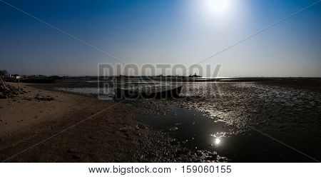 Panorama of Berbera port and beach with boats Somalia