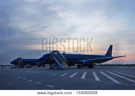 Aircrafts Parking At Danang International, Vietnam.