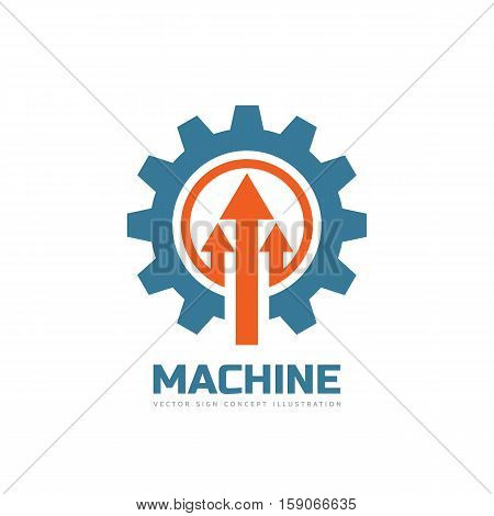 Machine - vector business logo template concept illustration. Gear factory sign. Cog wheel and arrows technology symbol. Design element.