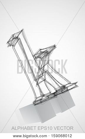 Abstract illustration of a Ink sketched lowercase letter K with Reflection. Hand drawn 3D K for your design. EPS 10 vector illustration.