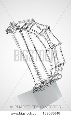 Abstract illustration of a Ink sketched uppercase letter D with Reflection. Hand drawn 3D D for your design. EPS 10 vector illustration.