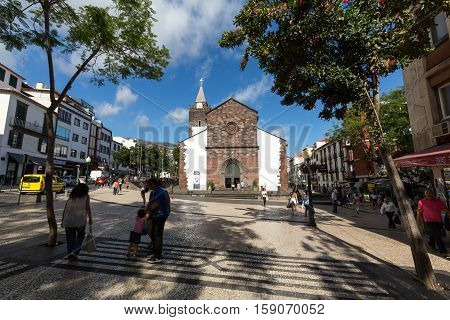FUNCHAL, MADEIRA, SPAIN - SEPTEMBER 1, 2016: The Cathedral of Our Lady of the Assumption in Funchal Madeira island Portugal