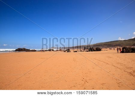 LIENCRES DUNES SPAIN - AUGUST 21: View of the Liencres dunes nature reserve in the Cantabrian sea on August 21 2016