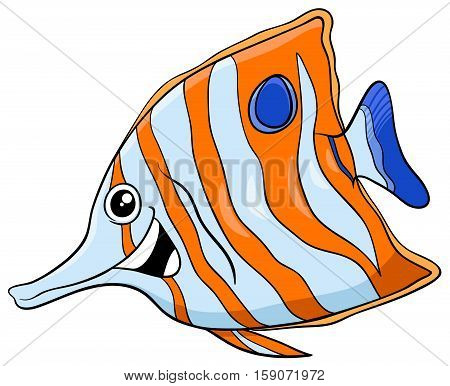 Cartoon Illustration of Sixspine or Butterfly Fish Exotic Sea Life Animal Character