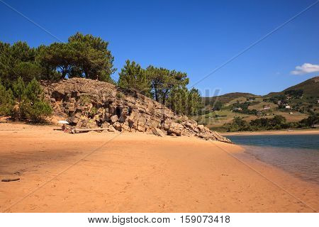 LIENCRES DUNES SPAIN - AUGUST 21: View of the Liencres dunes nature reserve in the Cantabrian sea on August 21 2016