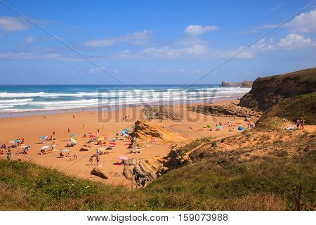 LIENCRES DUNES SPAIN - AUGUST 21: View of the Liencres dunes nature reserve in the Cantabrian sea on August 21 2016