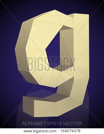 Abstract Yellow 3D polygonal lowercase letter G with reflection. Low poly alphabet collection. EPS 10 vector illustration.
