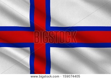 Flag of Faroe Islands is an island country of Denmark Kingdom. 3d illustration