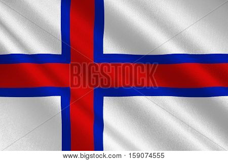 Flag of Faroe Islands is an island country of Denmark Kingdom. 3d illustration