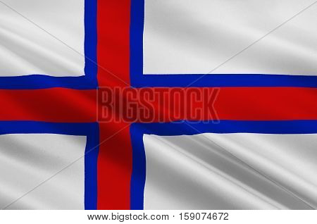 Flag of Faroe Islands is an island country of Denmark Kingdom. 3d illustration