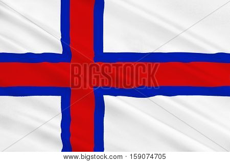 Flag of Faroe Islands is an island country of Denmark Kingdom. 3d illustration