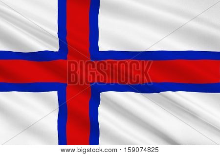 Flag of Faroe Islands is an island country of Denmark Kingdom. 3d illustration