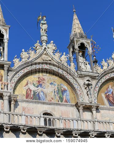 Mosaics In The Facade Of Basilica Of Saint Mark In Venice In Ita