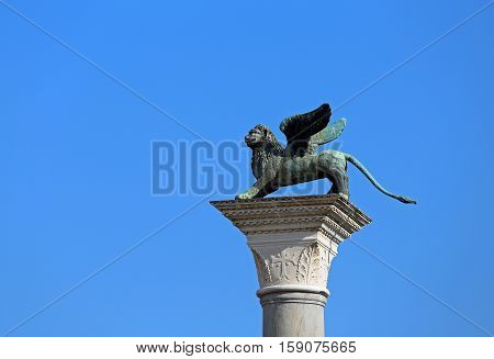 Statue Of The Winged Lion Symbol Of The City Of Venice In Italy