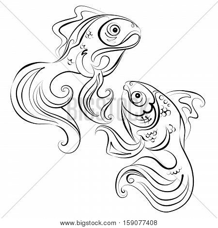 Illustration of two stylized Golden fish with no fill color