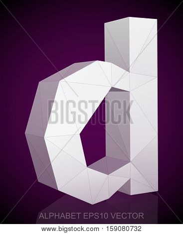 Abstract White 3D polygonal lowercase letter D with reflection. Low poly alphabet collection. EPS 10 vector illustration.
